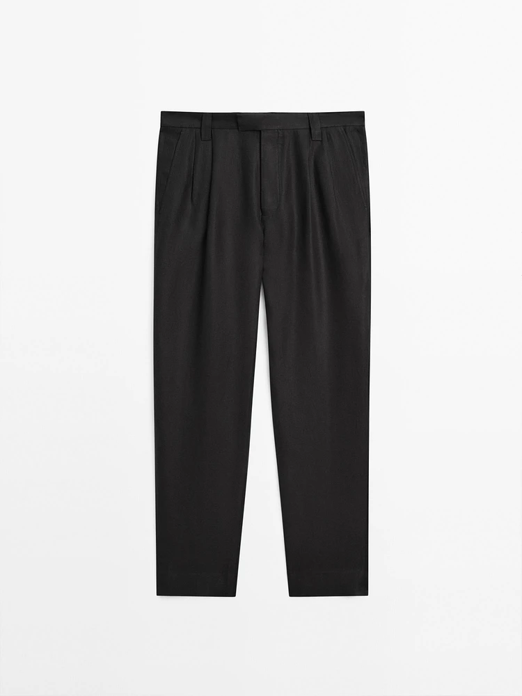 100% linen double dart trousers