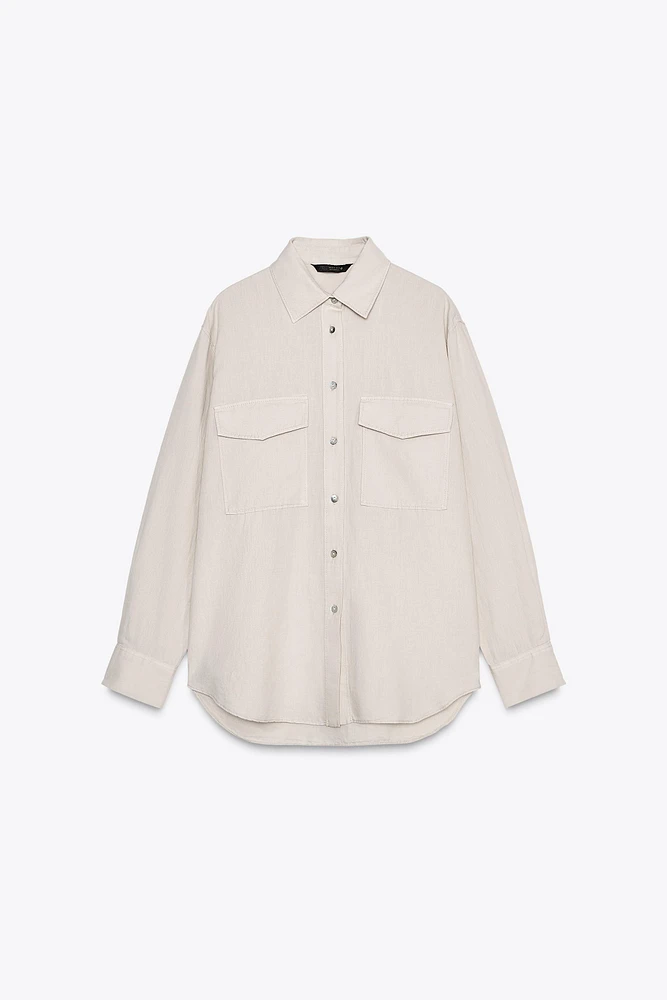 LINEN BLEND POCKET SHIRT ZW COLLECTION