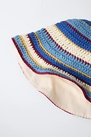STRIPED CROCHET REVERSIBLE BUCKET HAT