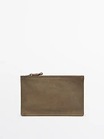 Small split suede leather pouch bag with knot