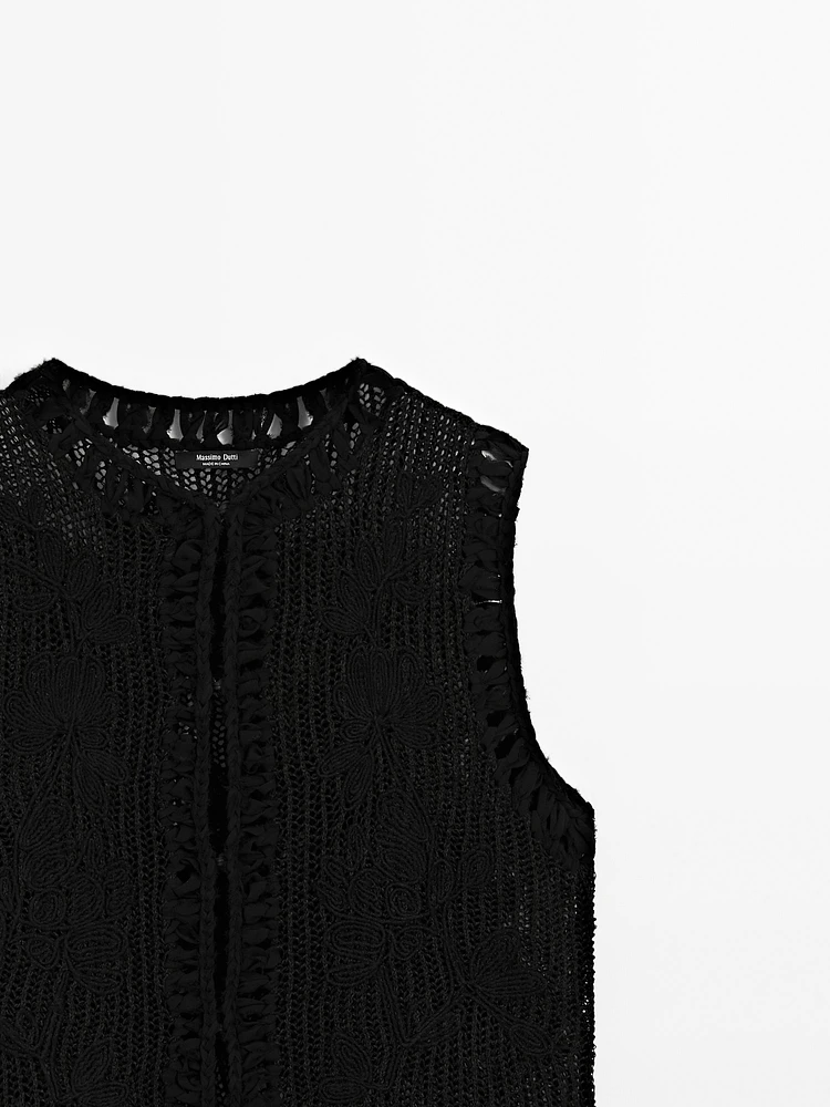 Knit vest with embroidered detail