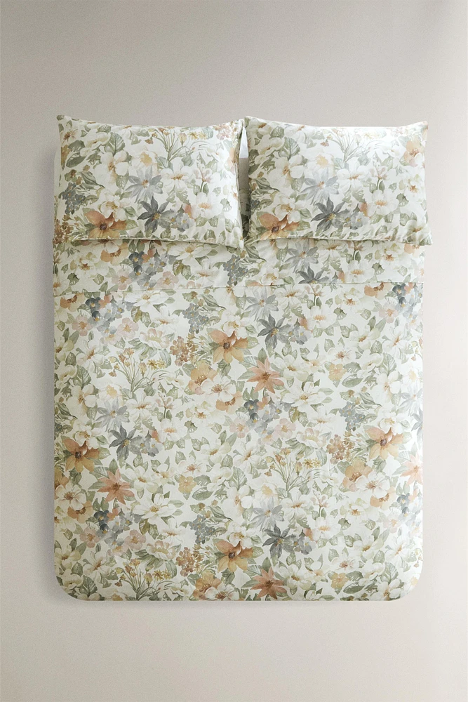 HOUSSE DE COUETTE SATIN IMPRIMÉ FLEUR