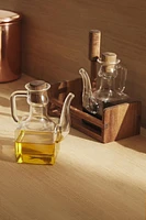 BOROSILICATE GLASS AND WOOD CRUET SET