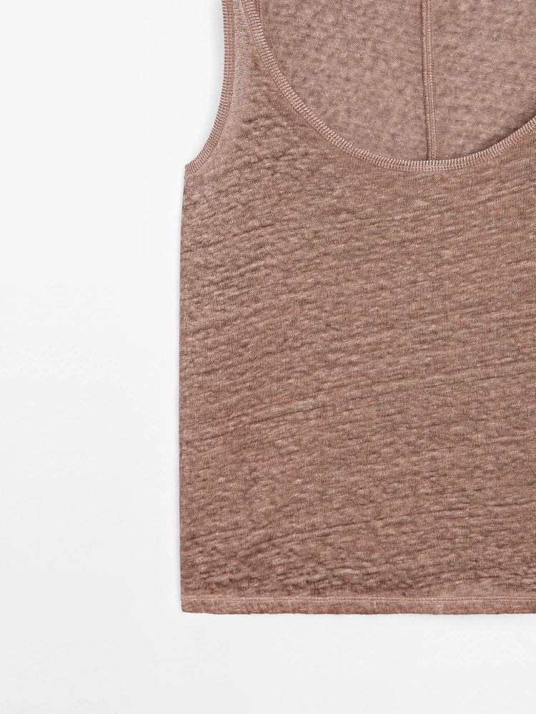 Strappy top with linen fabric detail