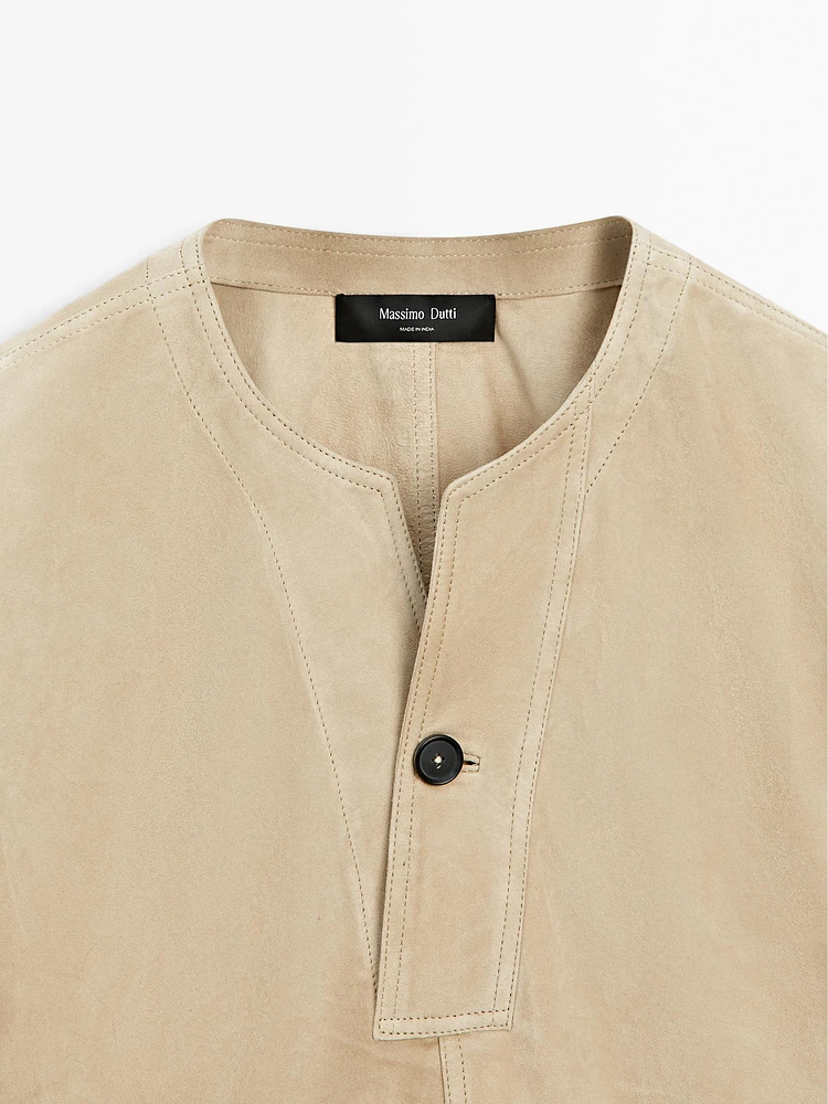 Blouse large en cuir finition daim
