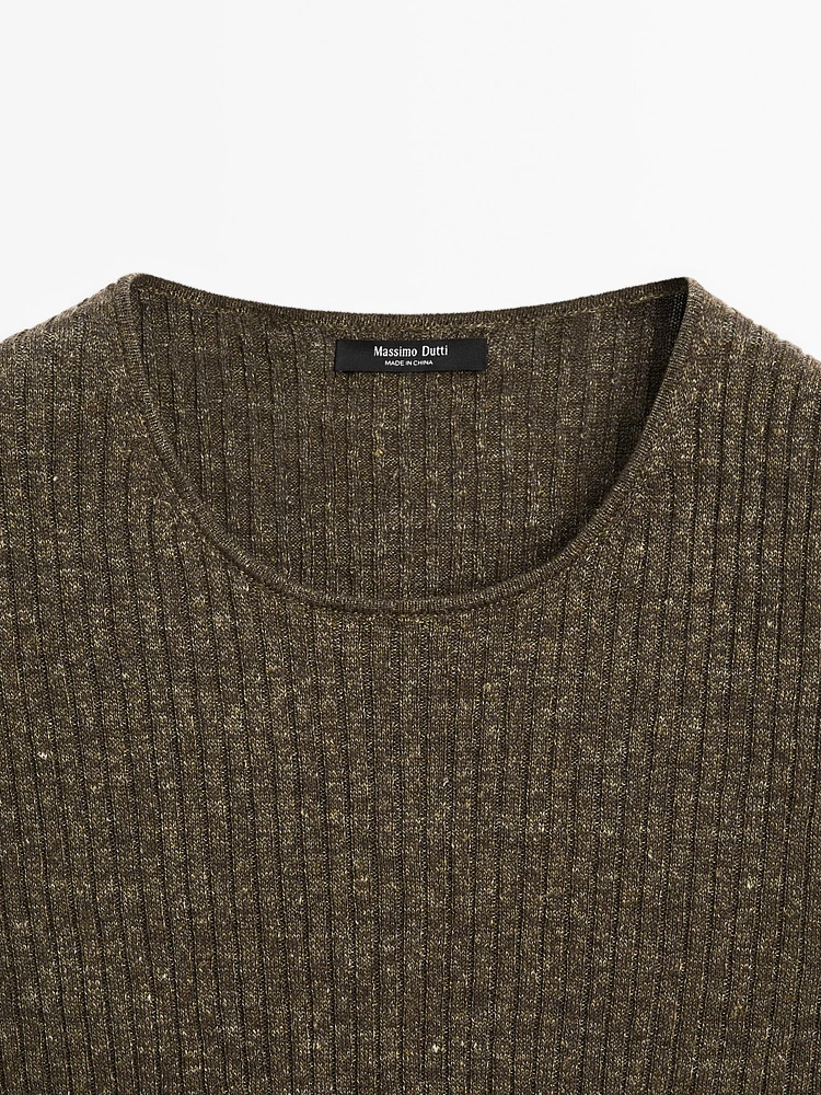 Melange linen blend top with tie detail