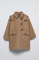 WOOL BLEND HOODED DUFFLE COAT