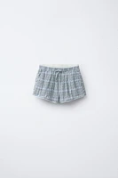 PLAID PRINT DOUBLE WAISTBAND SHORTS