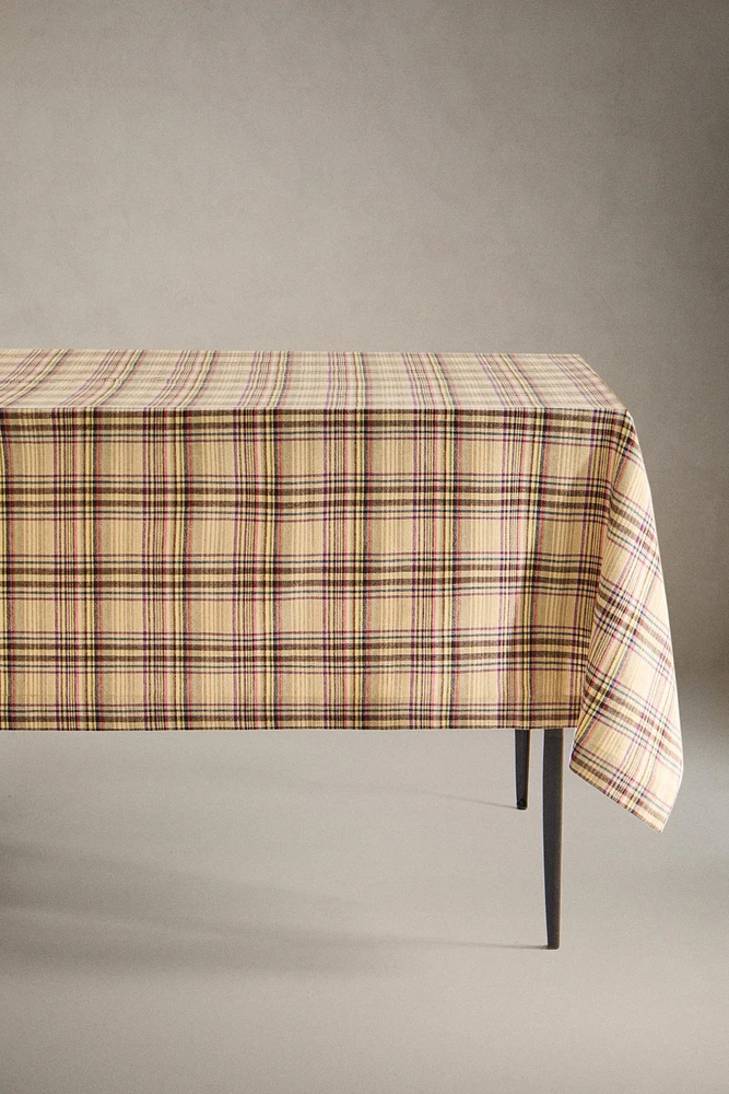 CHECKED COTTON LINEN TABLECLOTH