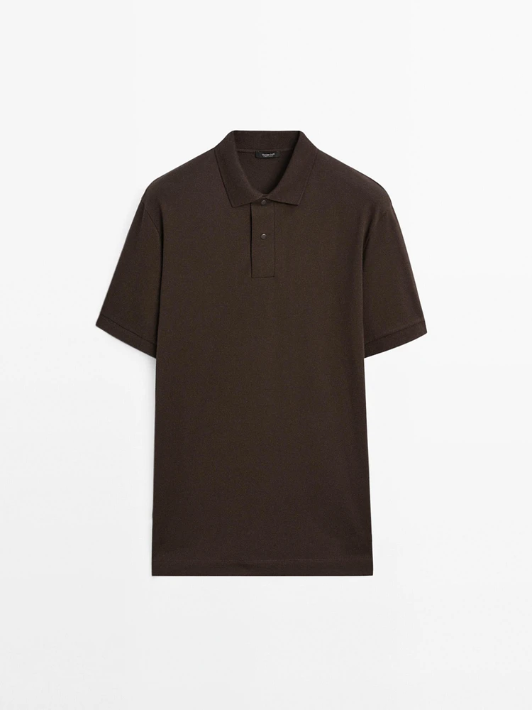 Cotton blend slim fit knit polo shirt