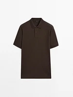 Cotton blend slim fit knit polo shirt