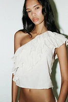 ASYMMETRIC RUFFLED GAUZE TOP