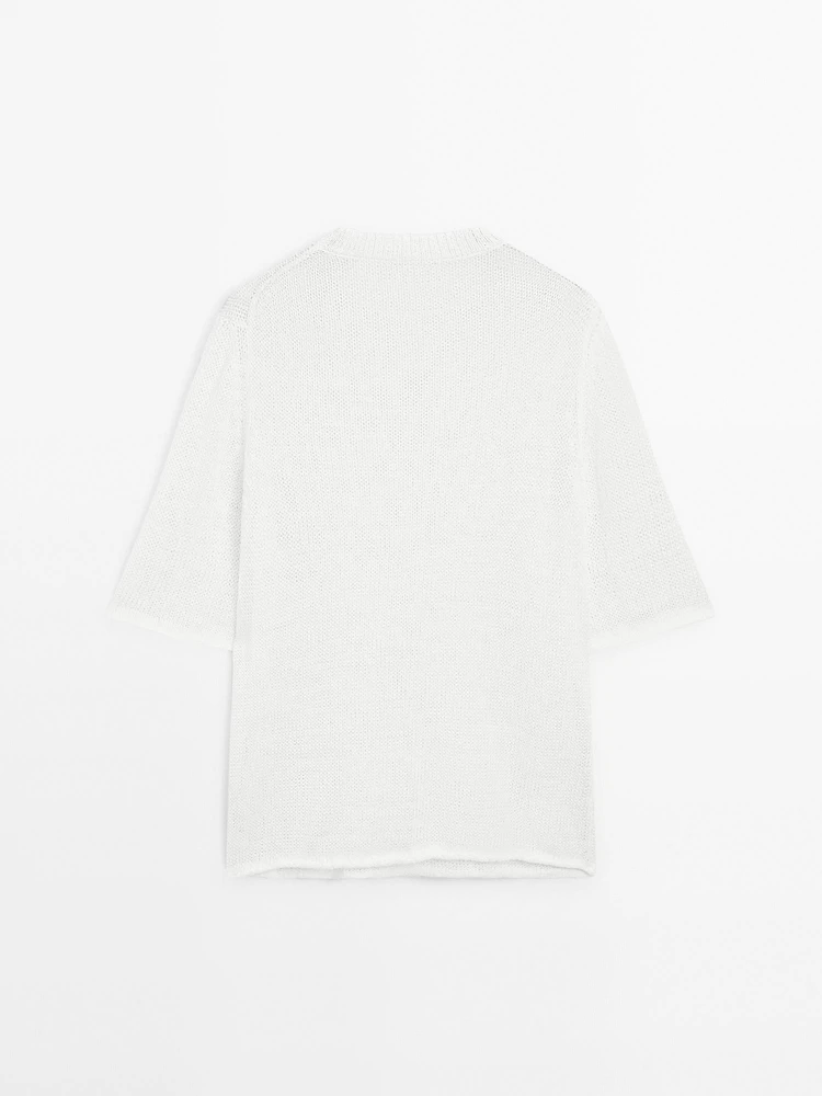 Pull en maille à manches courtes lin