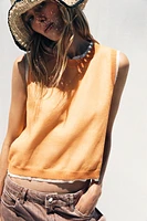 DOUBLE LAYER KNIT LINEN BLEND TOP