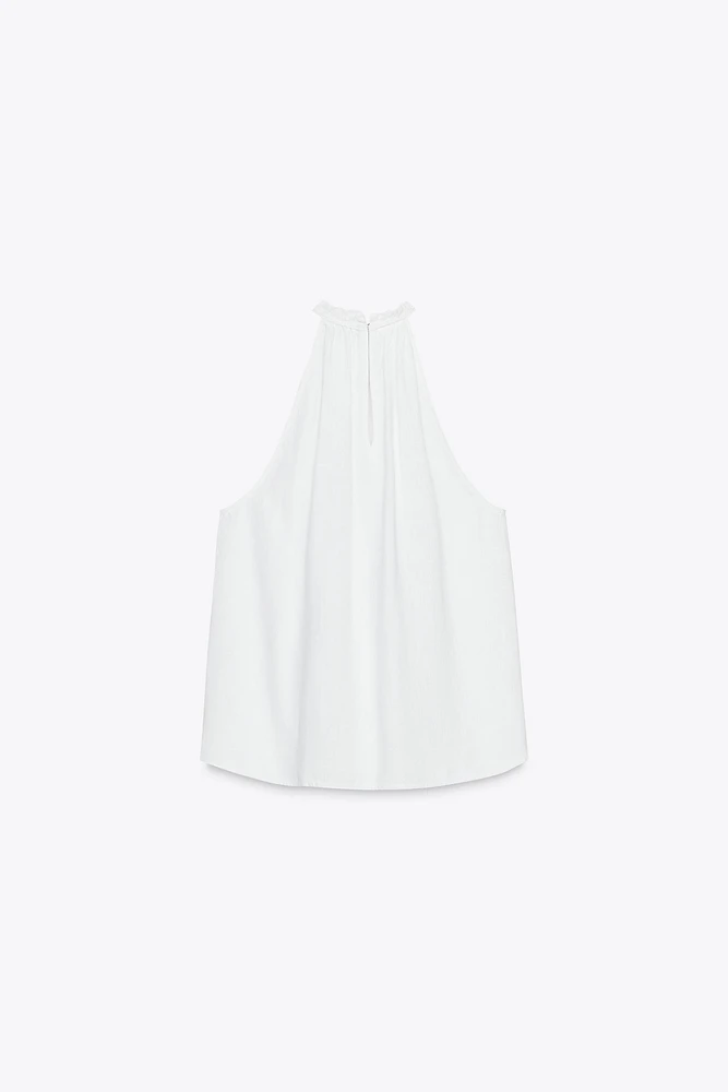 TOP HALTER VOLANTS AVEC RAMIE