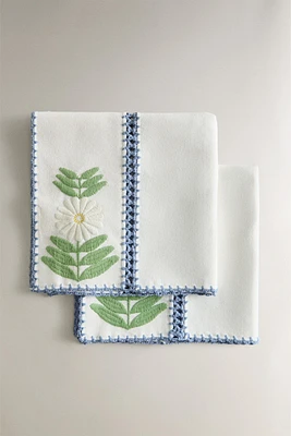 LOT SERVIETTES DE TABLE COTON BRODERIES CONTRASTANTES (LOT DE 2)