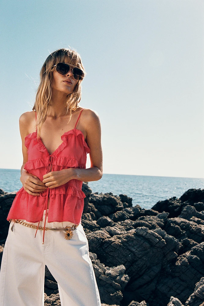 RUFFLED TIE TOP