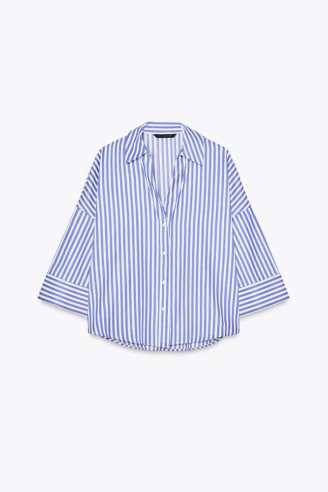 STRIPED SHIRT WITH WIDE METALLIC THREAD SLEEVES
