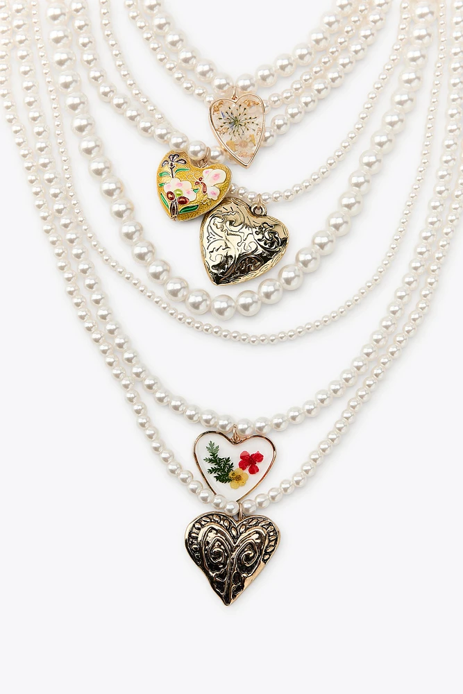 PACK OF 2 HEART AND PEARL NECKLACES