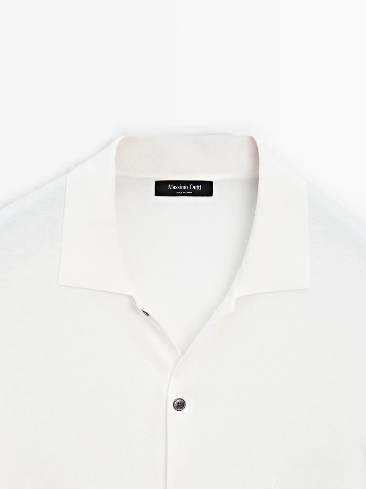Cotton blend polo collar cardigan