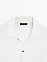 Cotton blend polo collar cardigan
