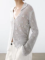 Cardigan en maille ajourée à col polo