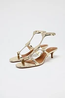 METALLIC KITTEN HEEL SANDALS