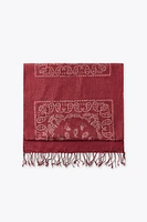 100% LINEN PRINTED FRINGED SCARF
