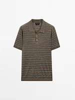 100% linen striped knit polo shirt