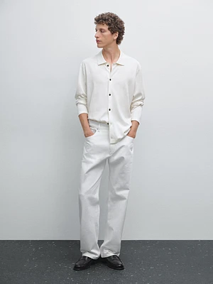 Cotton blend polo collar cardigan