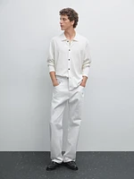 Cotton blend polo collar cardigan
