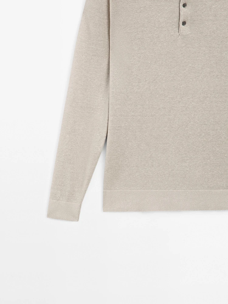 100% linen knit polo collar sweater