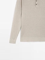 100% linen knit polo collar sweater