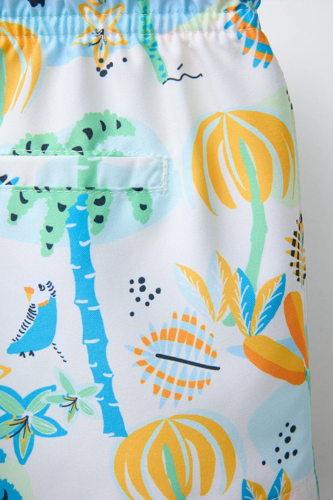 2-6 YEARS/ANIMAL AND PALM TREE PRINT REGULAR SWIM SHORTS