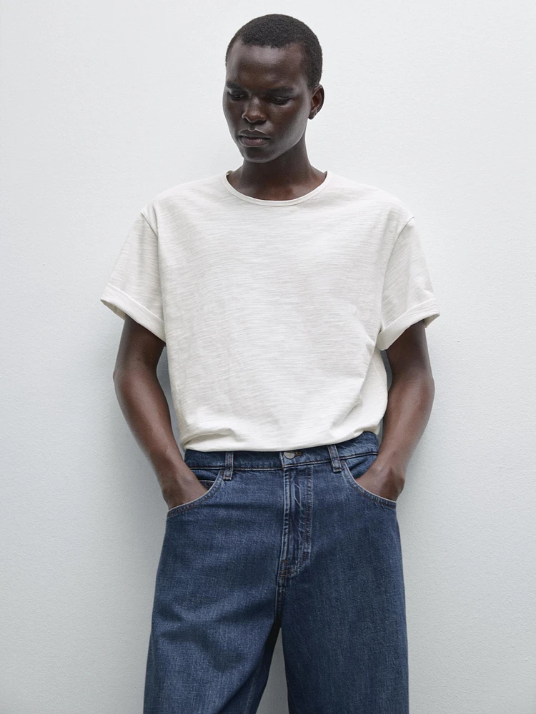 Cotton blend wide-leg jeans