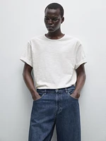 Cotton blend wide-leg jeans