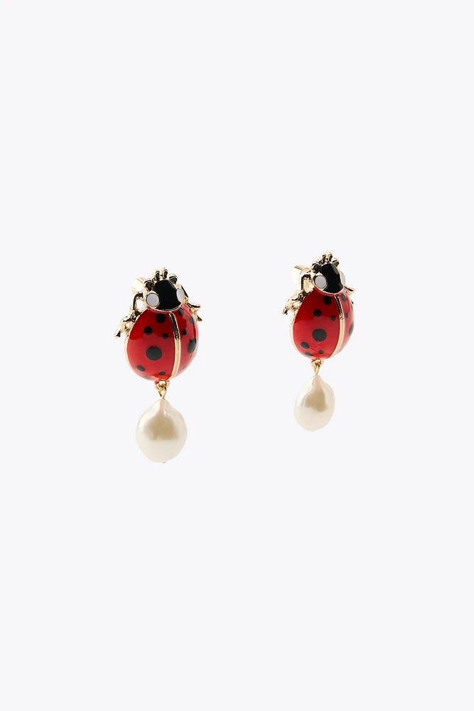 LADYBUG PEARL EARRINGS