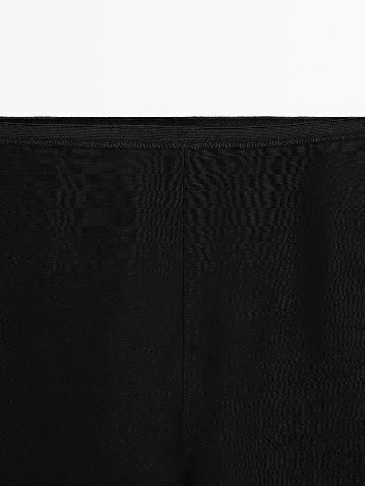 Linen blend trousers with elastic waistband