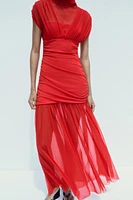 COMBINATION TULLE MIDI DRESS