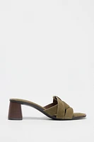 STRAPPY SPLIT LEATHER HEELED SANDALS