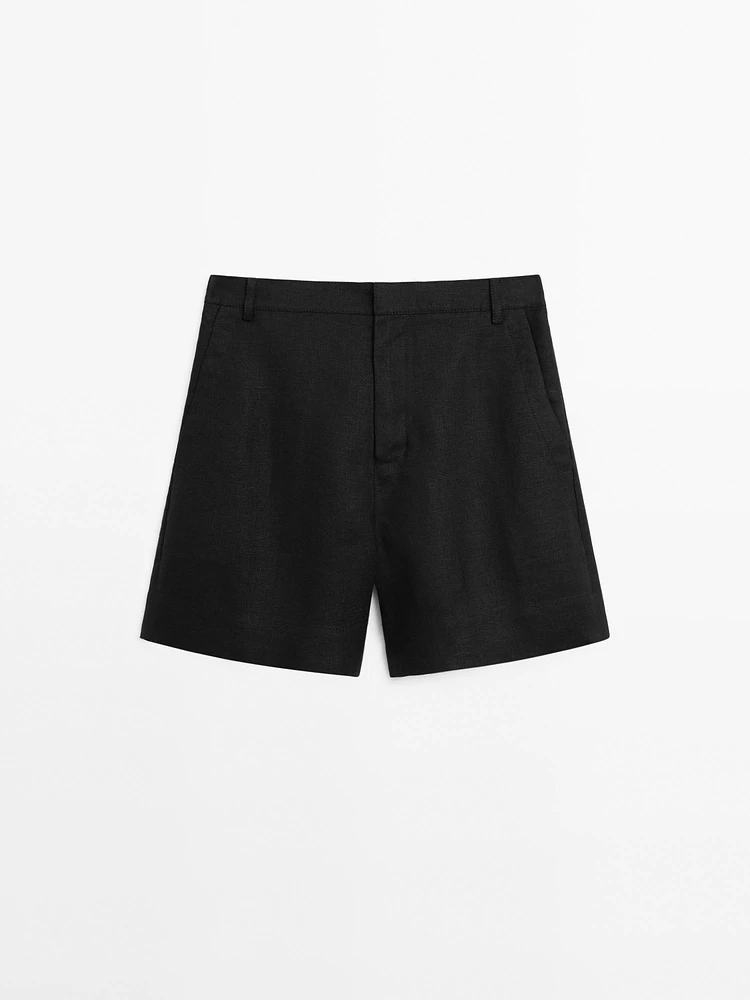 100% linen short Bermuda shorts