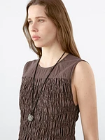 Long flounce dress with gathered detail