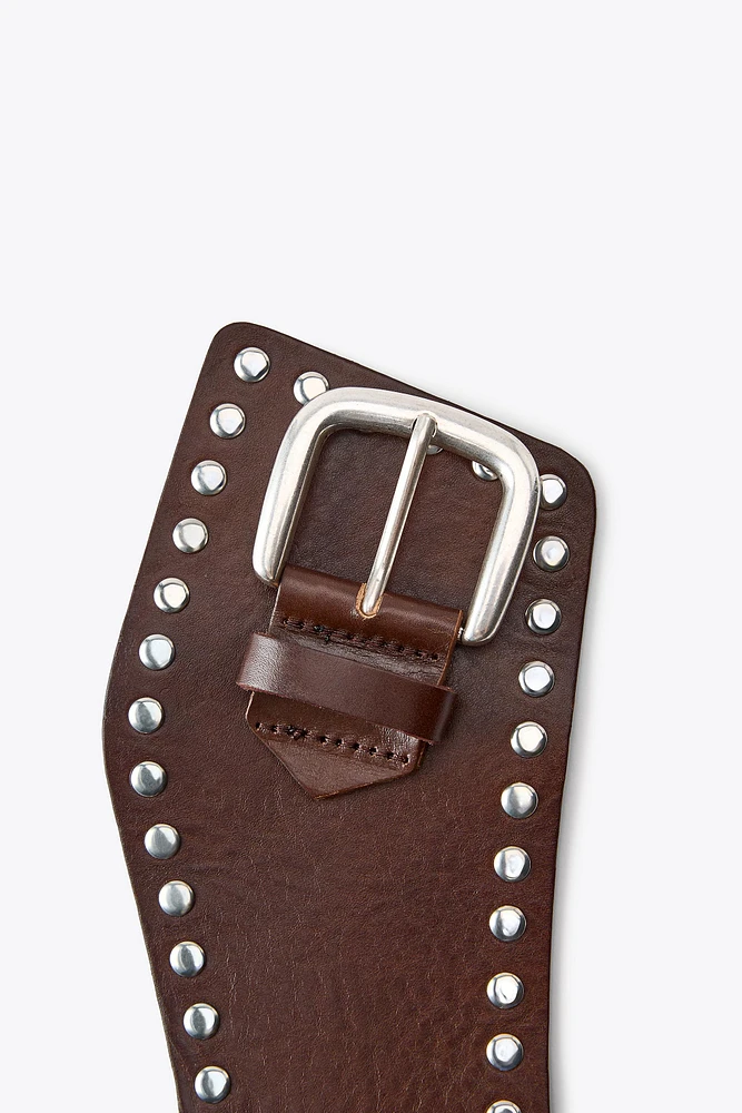 STUDDED LEATHER SASH BELT