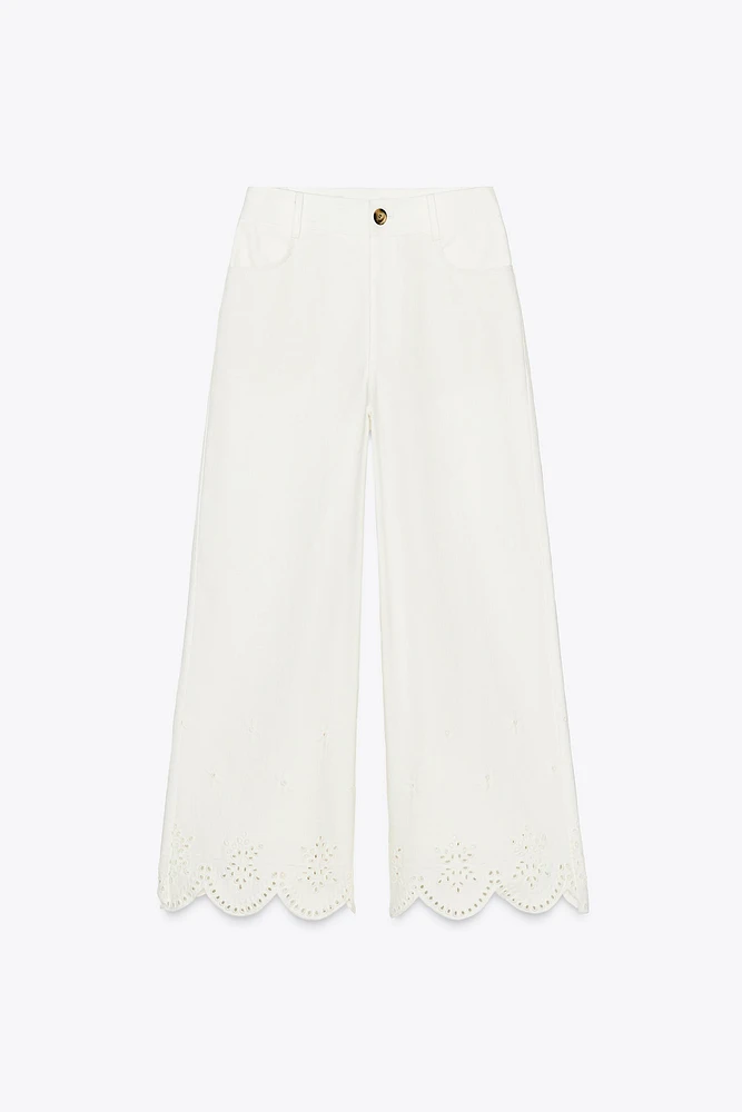 PANTALON JUPE-CULOTTE BRODERIES AJOURÉES