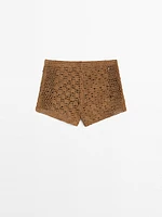 Suede leather crochet shorts