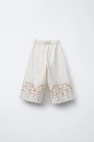 EMBROIDERED LINEN CULOTTE PANTS