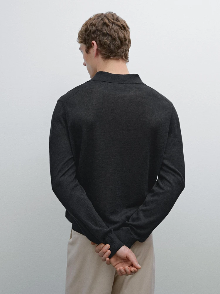 Linen polo collar knit sweater