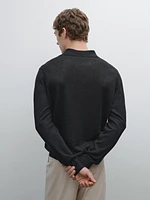 Linen polo collar knit sweater