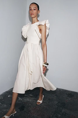 BELTED RUFFLE MIXED DRESS