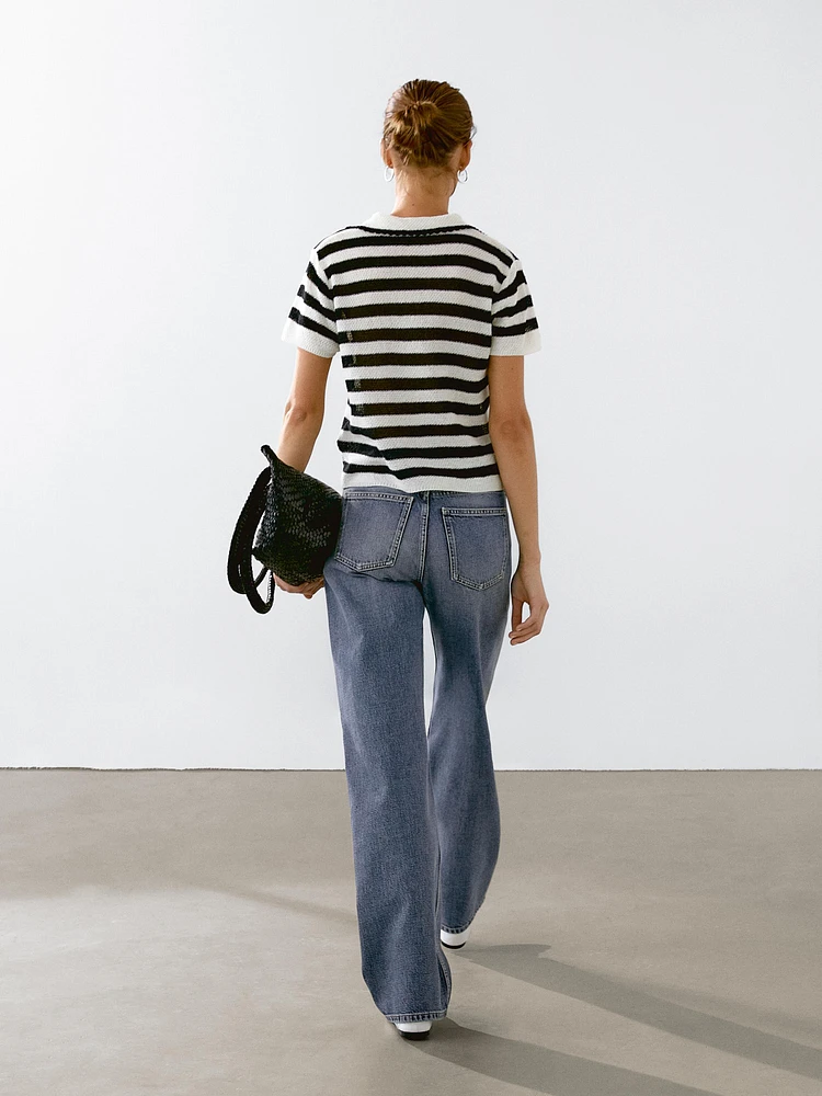 Striped cotton blend polo sweater
